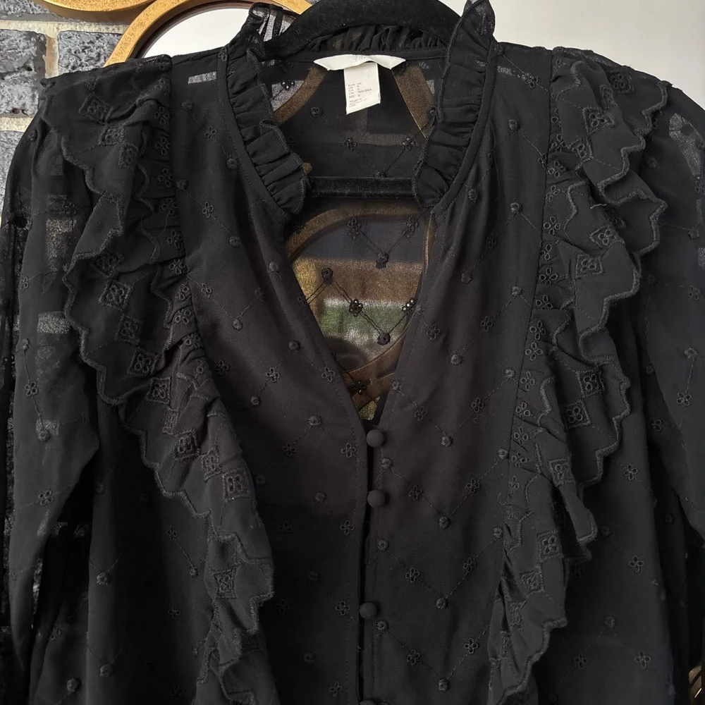 H&M Black Sheer Ruffle Blouse - Picture 5 of 9